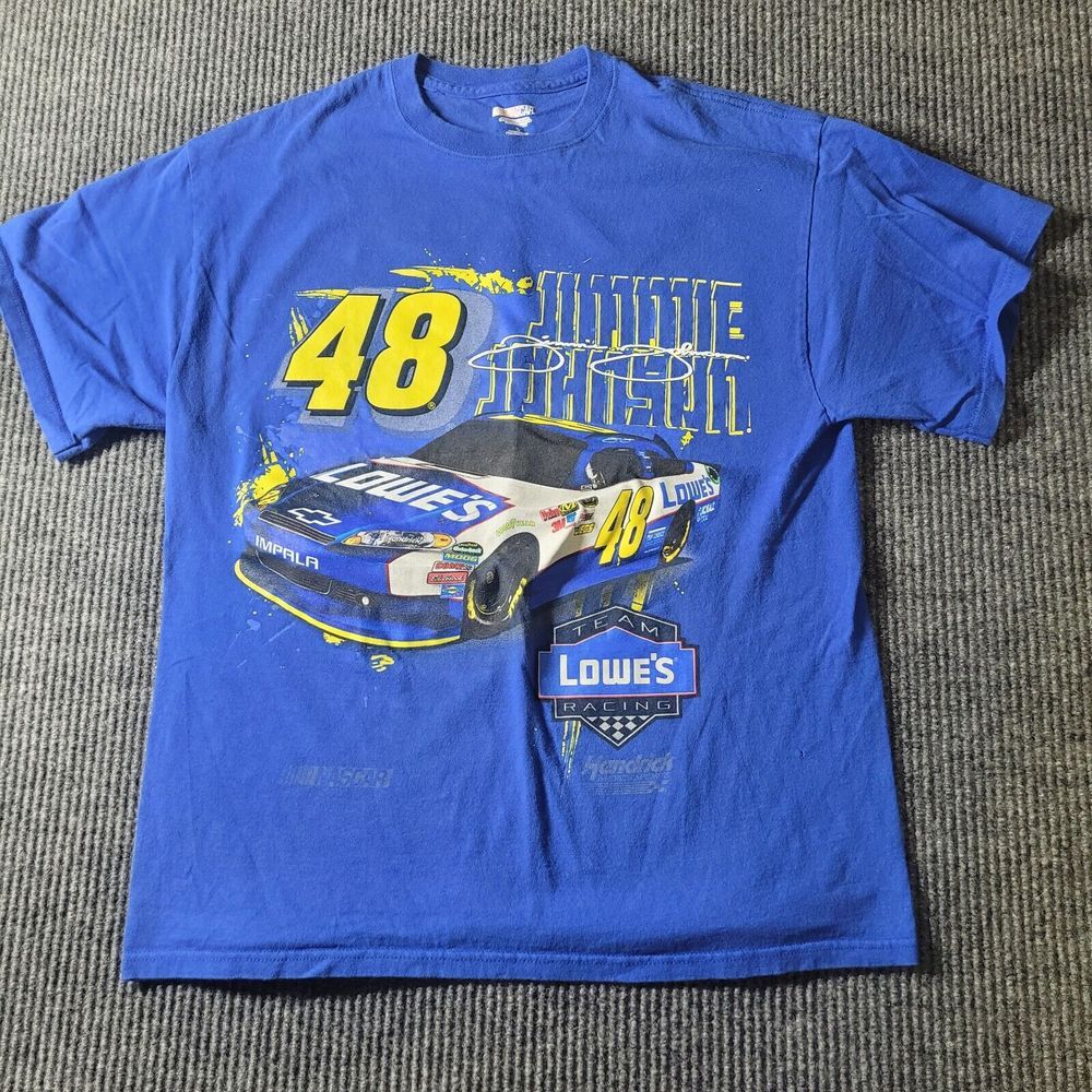 Jimmie Johnson NASCAR Lowes Mens Lrg Front & Back Blue T Shirt Lowe's Racing